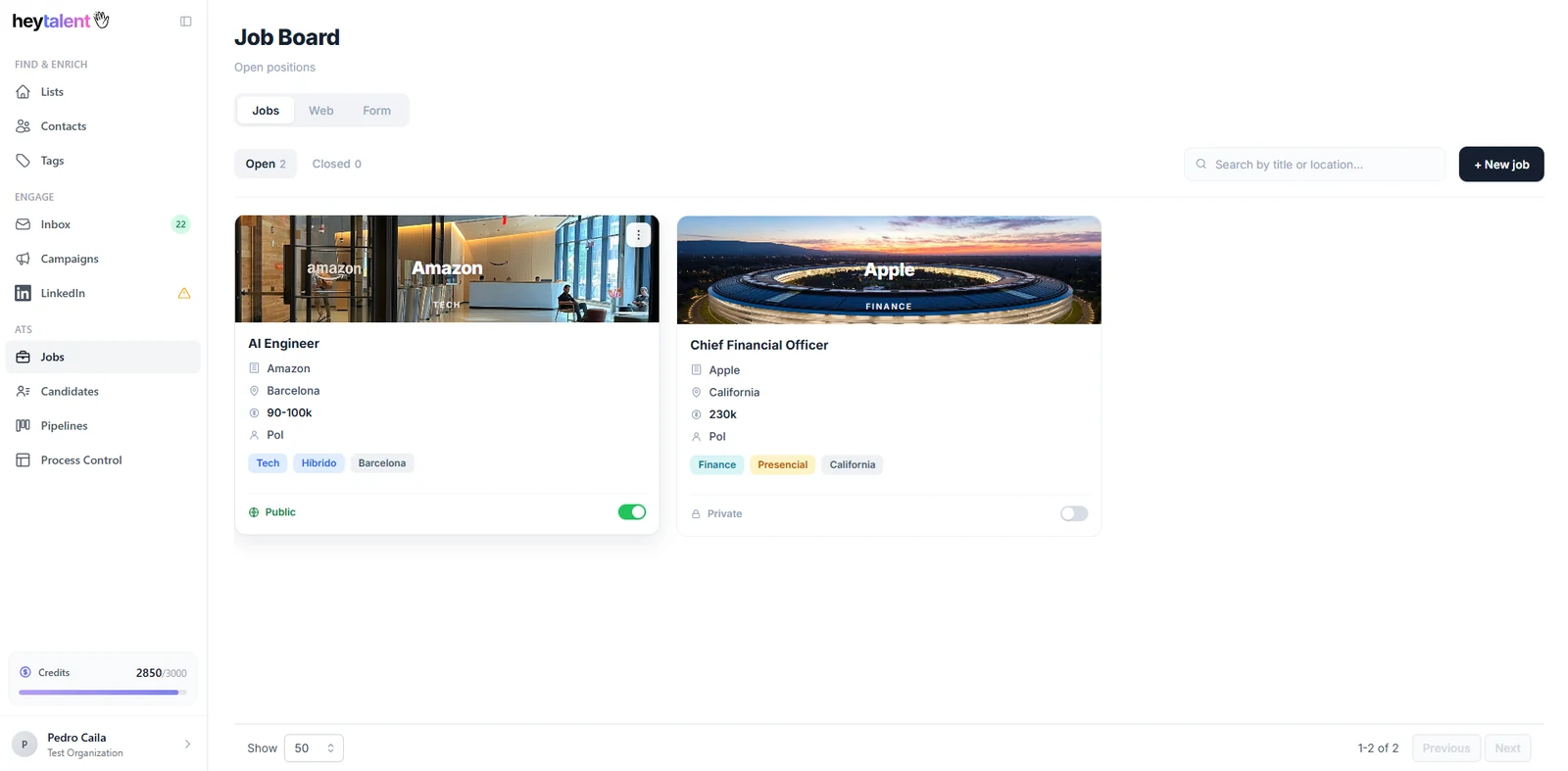 ATS gratuito de HeyTalent — ofertas, career page, candidatos y pipelines